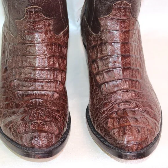 Cowtown Cowboy Boots + Crocodilian-Pattern Leather + Dark Brown + Size 11 - Picture 7 of 12